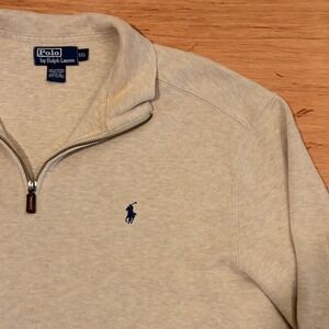 Polo Ralph Lauren Mens XXL Quarter Zip Pullover Sweater Beige Oatmeal Cotton